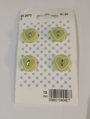 Gutermann Vintage 90s Set of 4 Light Green Heart Buttons